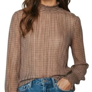 NWT ADRIANNA PAPELL Long Sleeve Plaid Shimmer Cami Lined Sheer Blouse Size Small